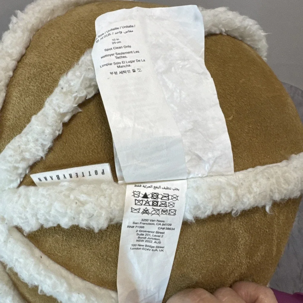 Pottery‎ Barn Suede Leather & Sherpa Trim Ball Pillow 12 Inches Diameter